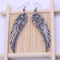 Silver Tone Angel Wing Dangle Earrings Women Feathered Design Hook Earrings B53