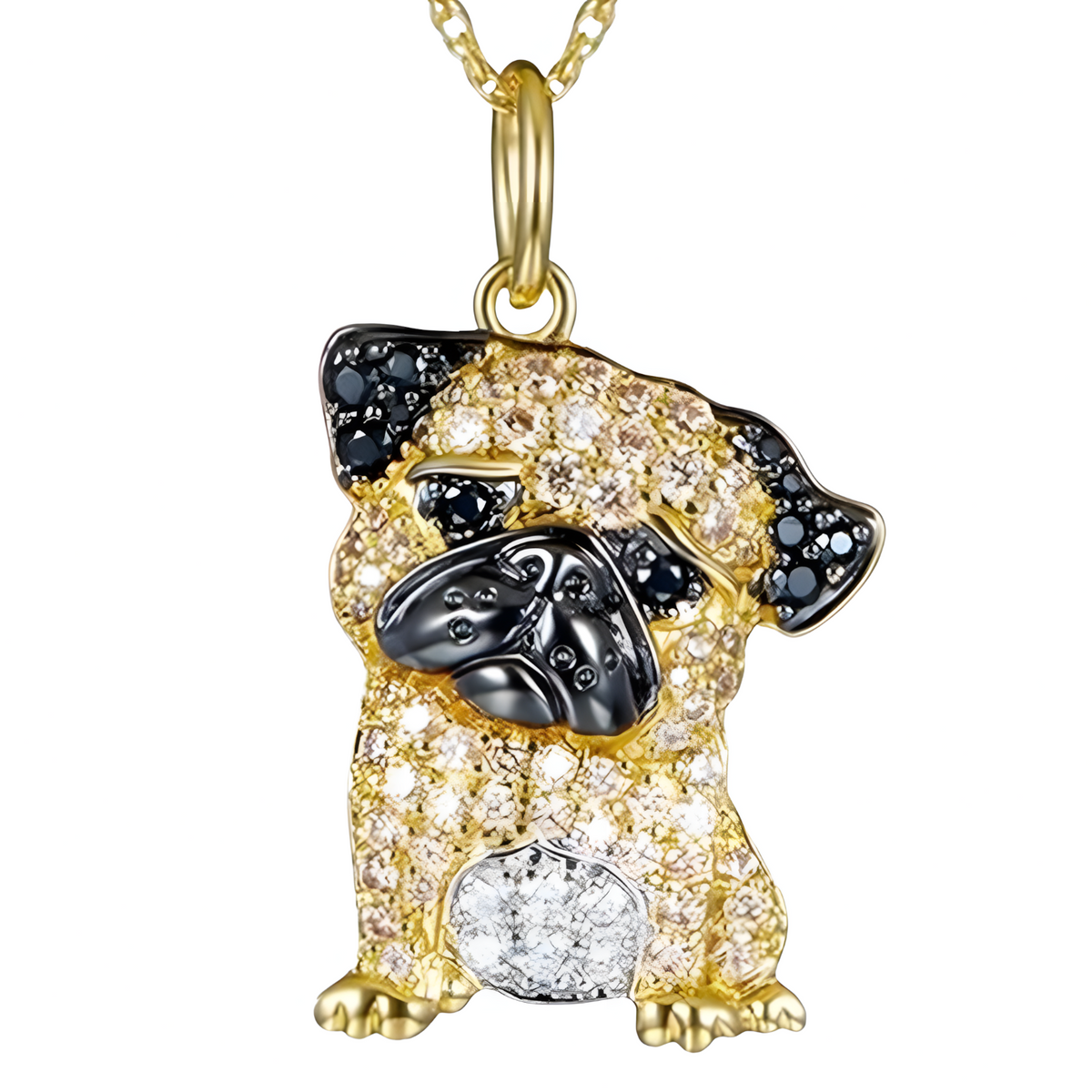 Pug Pendant Necklace — Gold Plated Brass Pendant with Black & Clear Cubic B242
