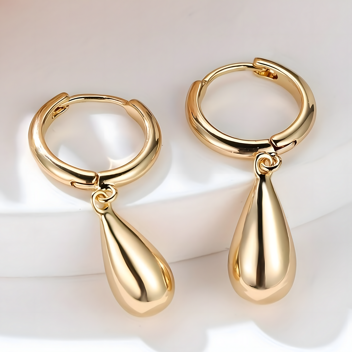 Gold Water Drop Hoop Earring for Women – Trendy Geometric Drop Design 638