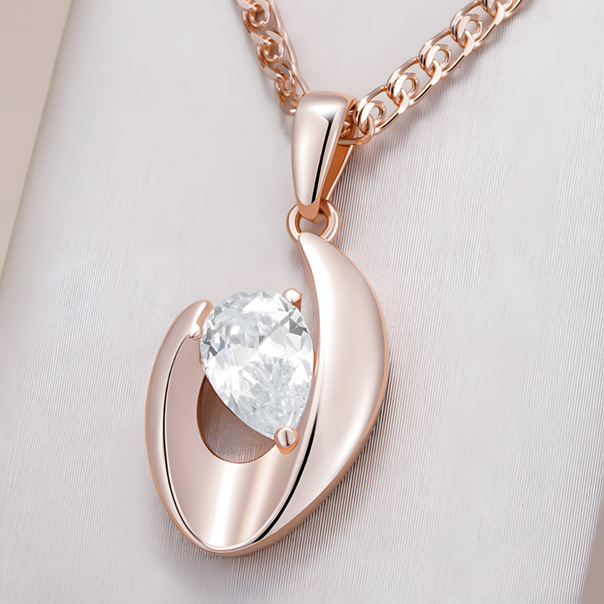 Rose Gold Colour Pendant Necklace for Women, Copper Alloy with Zircon Stone 1281