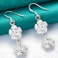 Silver Plated Rose Drop Earrings for Women– Copper Alloy 925 Silver Plating 1216
