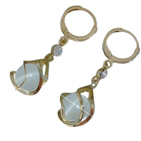 Moonstone Bead Shiny Rhinestone Decor Dangle Earrings Elegant Simple Style 29 UK