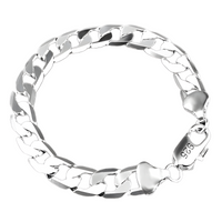 925 Silver-Plated Cuban Curb Chain Bracelet Copper Alloy Base MirrorPolished 874
