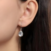 Blue Moonstone Teardrop Dangle Earrings -Filigree Teardrop Dangle Leverback 1451