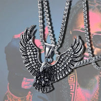 Gothic Eagle Wings Pendant Necklace, 60 cm Silver Tone Box Chain Necklace 1889