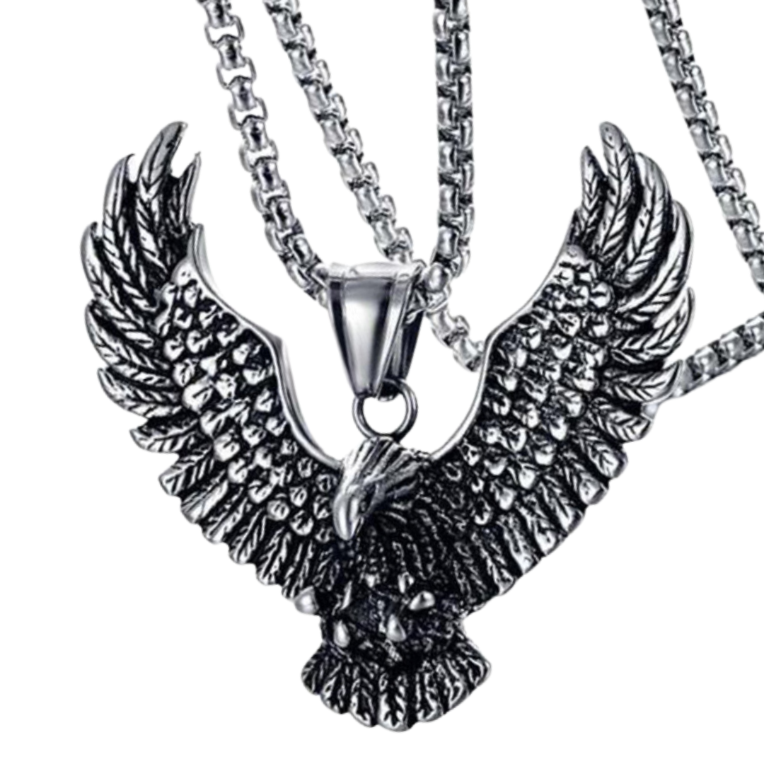 Gothic Eagle Wings Pendant Necklace, 60 cm Silver Tone Box Chain Necklace 1889