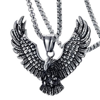 Gothic Eagle Wings Pendant Necklace, 60 cm Silver Tone Box Chain Necklace 1889