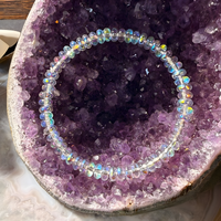 Iridescent Opal Bead Stretch Bracelet, Rainbow Flash Crystal Look, Trendy 1726