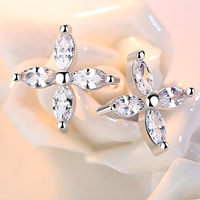4-Petal Zircon Stud Earrings Women – 925 Silver-Plated Alloy Floral Design 1002