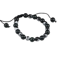 Black 8mm Bright Black Beaded Bracelet Adjustable Macrame Bracelet Unisex 1350