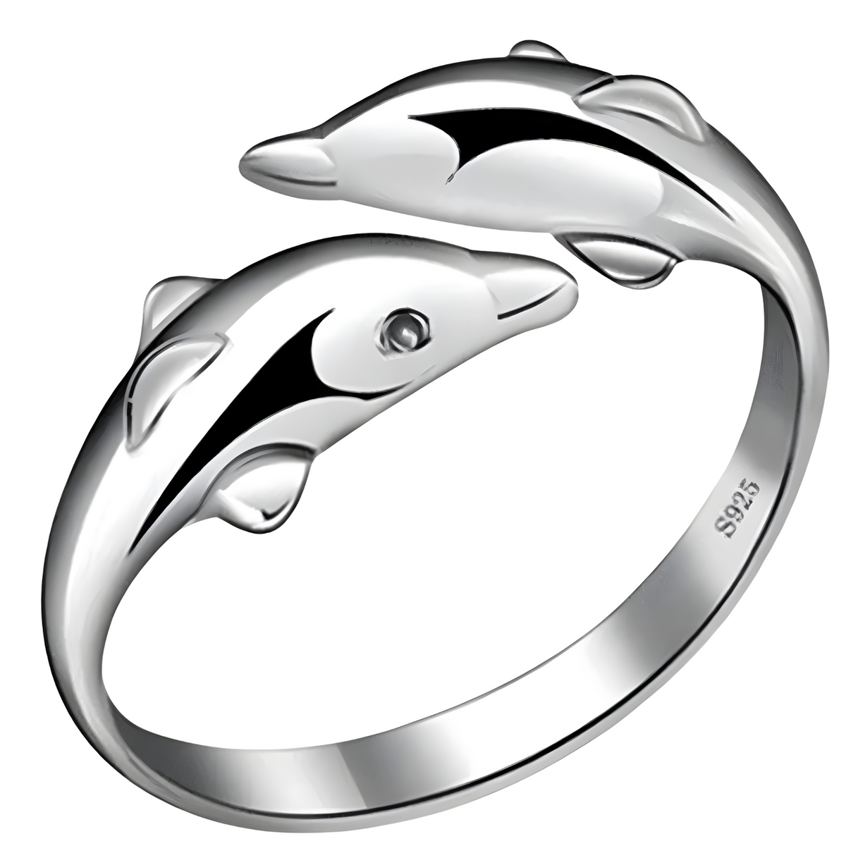 Dolphin Ring for Women–Adjustable Copper Alloy 925 Silver Plating, Double 1217