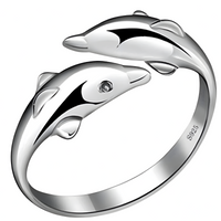 Dolphin Ring for Women–Adjustable Copper Alloy 925 Silver Plating, Double 1217