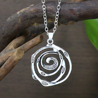 Spiral Rose Jewellery Set Women, Antique Silver Tone Hollow Floral Pendant 1716