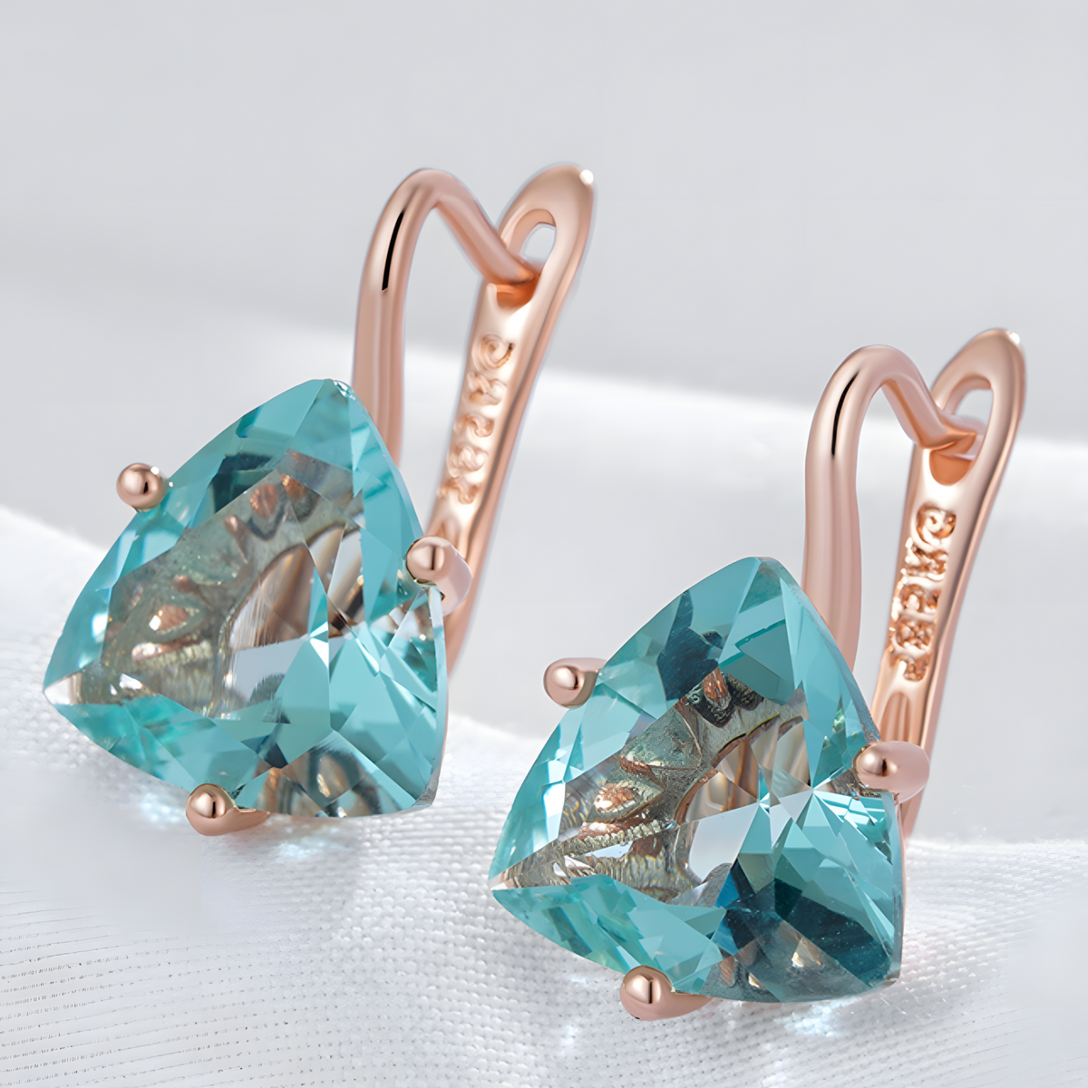 Green Natural Zircon Drop Earrings for Women, Copper Alloy 585 Rose Gold 1284