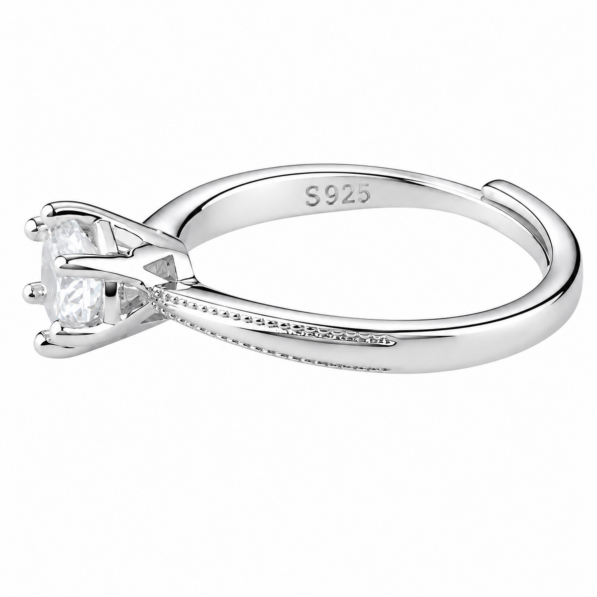 Adjustable Wedding Ring Pavé Edge Band Solitaire Statement Diamond  Look 1663