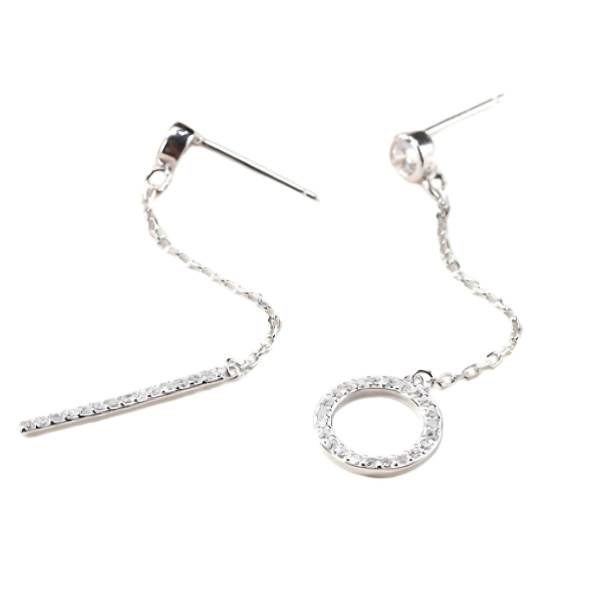 925 Sterling Silver Asymmetrical Drop Earrings - Long Chain Dangle Earrings 350
