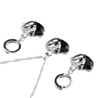 Jet Black Heart Necklace and Earrings Set for Women, Black Heart Pendant 1304