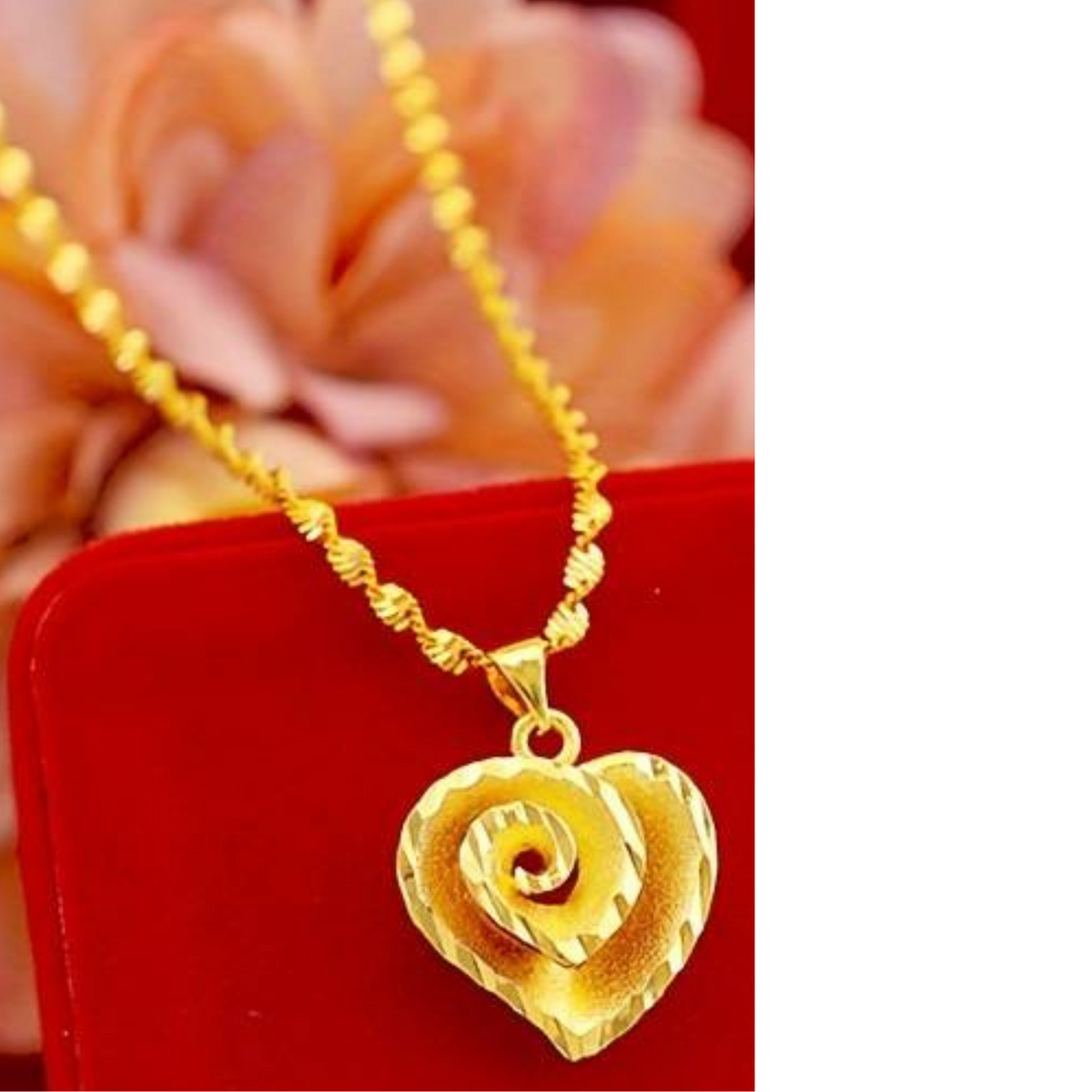 Vintage Luxury Heart Pendant Necklace 24K Gold Plated Copper, Elegant Spiral 124