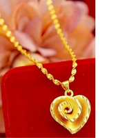 Vintage Luxury Heart Pendant Necklace 24K Gold Plated Copper, Elegant Spiral 124