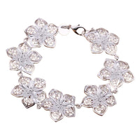 925 Silver Plated Filigree Flower Bracelet, Adjustable Women's Jewellery 422