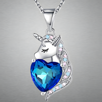 Unicorn Love Heart Necklace, Women's Animal Pendant with Crystal Zirconia  B164