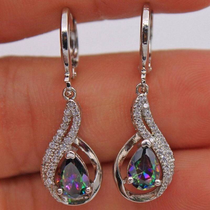 925 Water Drop Shape Hook Earrings Inlaid Water Drop Shape Synthetic Gems 35 UK