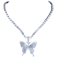 Womens Shiny Butterfly Pendant Necklace Hip Hop Iced Out Silver Tennis Chain 701