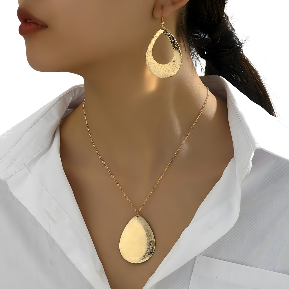 3PCS Lightweight Geometric Jewelry Set with Hollow Teardrop Pendant, 43+5 cm 717