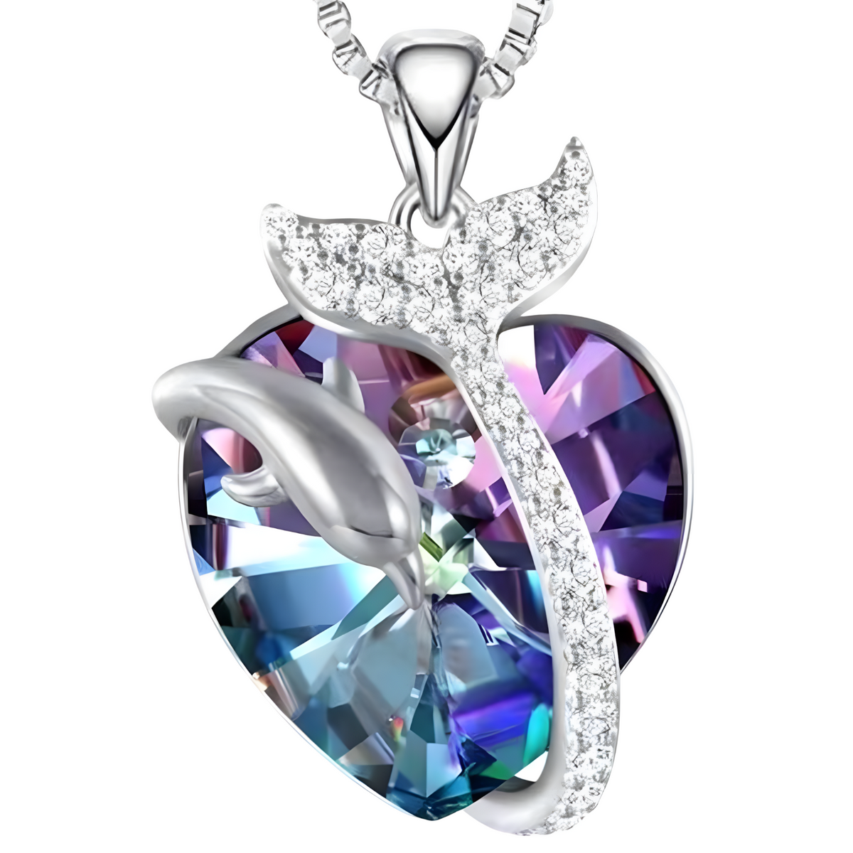Luxury Mermaid Tail Necklace Women, Sterling Silver Plated Zircon Crystal B166