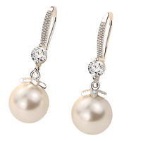 925 Silver-Plated Pearl Drop Earring for Women Elegant Round Imitation Pearl 901