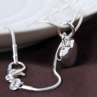 925 Silver-Plated Alloy Heart Pendant Necklace Women Polished Puff Heart 859