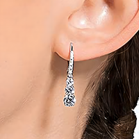 Luxury Round-Cut Triple Drop Dangle Earrings For Women - Rhodium-Plated 1454