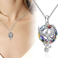 Stainless Steel Phoenix Pendant Necklace Women, Multicolor Crystal Circle 1256