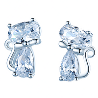 Cat Stud Earrings For Women - Faceted Oval & Teardrop Cubic Zirconia 1436
