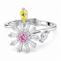Rotatable Floral Spinner Ring For Women Adjustable Open Band Fidget Anxiety 1515