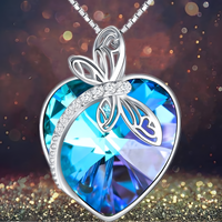 Blue Heart Crystal Pendant Necklace Women –Zinc Alloy Metal with Artificial 1236