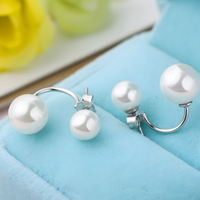 Double Pearl Drop Earrings for Women – Simulated Pearl Copper Alloy Geometry 954