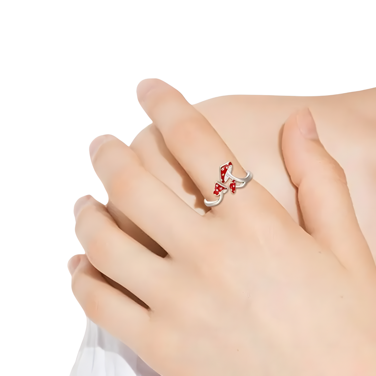 Red Mushroom Ring with Adjustable Opening Neutral Enamel Drip Oil Copper 491