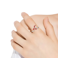 Red Mushroom Ring with Adjustable Opening Neutral Enamel Drip Oil Copper 491