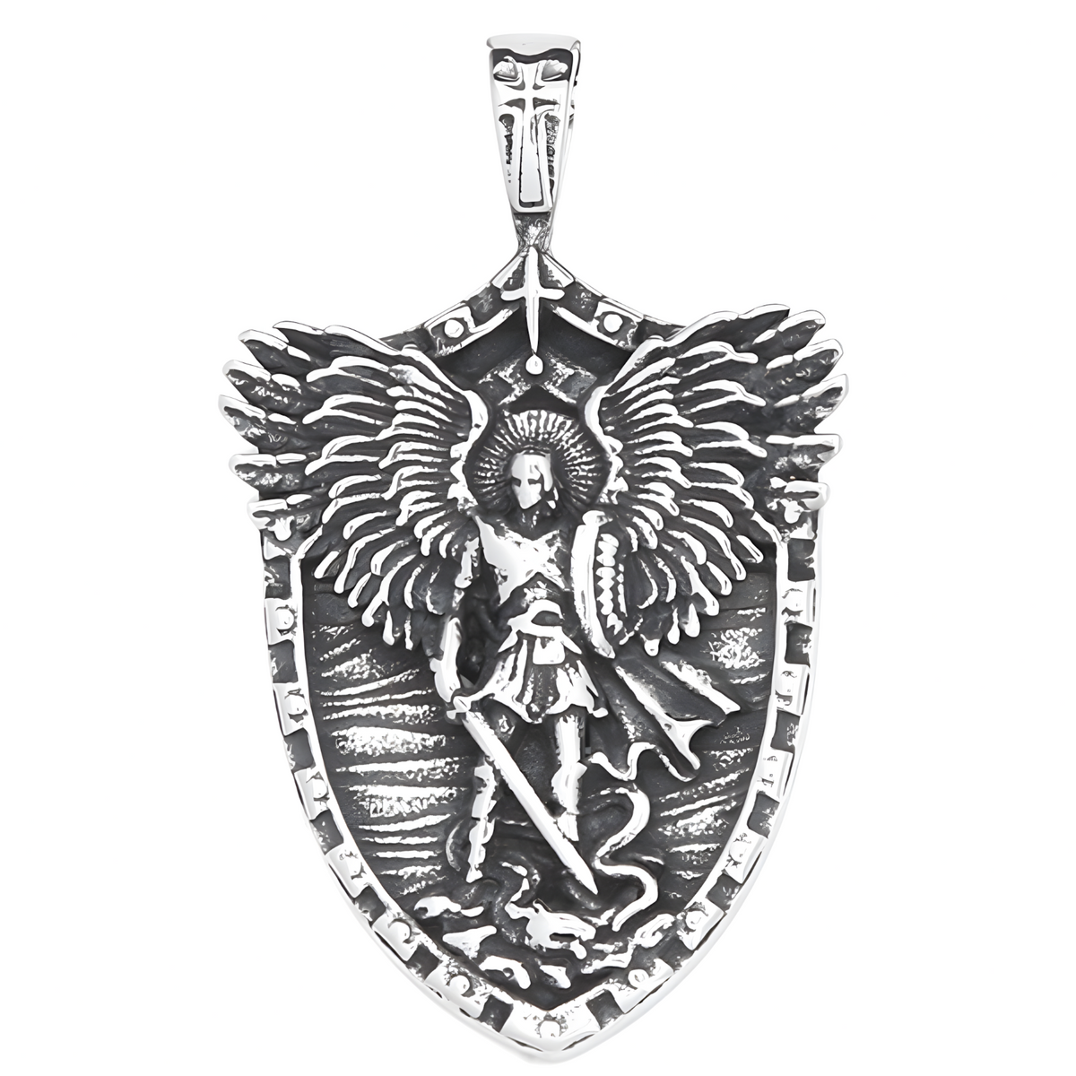St Michael Angel Wings Shield Pendant Necklace for Men Viking Archangel 1388