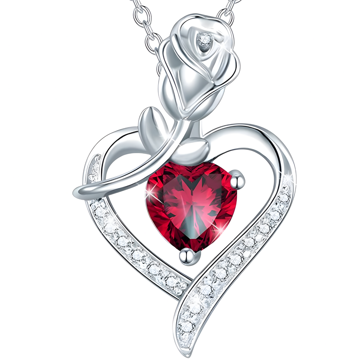 Rose Heart Pendant Necklace for Women –Copper Alloy Heart Necklace with Red 1155