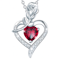 Rose Heart Pendant Necklace for Women –Copper Alloy Heart Necklace with Red 1155