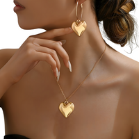 3PCS Gold Tone Heart Necklace & Earrings Set –Hoop Earrings Matching Heart 716