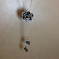 Black Rose Long Pendant Necklace for Women – Zinc Alloy Metal Chain 1211