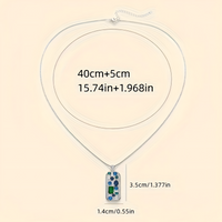 Silver Box Chain Pendant Necklace Women – Blue & Green Cubic Zirconia Rectan 668