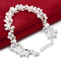 Women's Silver Color Beaded Cluster Bracelet Trendy Chain Link Copper Metal 644