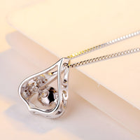 925 Sterling Silver Beating Heart Necklace for Women -Water Drop Crystal AAA 404