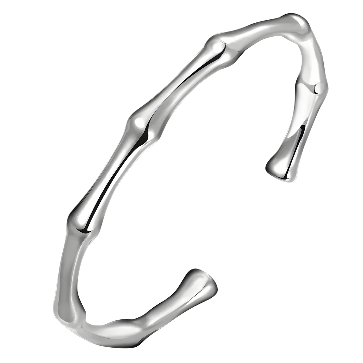 925 Silver Open Cuff Bangle Bracelet Adjustable Bamboo Style for Women 424