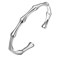 925 Silver Open Cuff Bangle Bracelet Adjustable Bamboo Style for Women 424