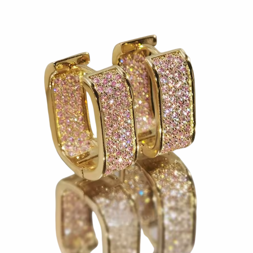 Double Circle Hoop Earrings For Women Gold Pink Zircon Micro Pave Sparkle 1369